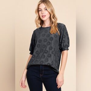 BOMBOM Textured Floral Pattern Top